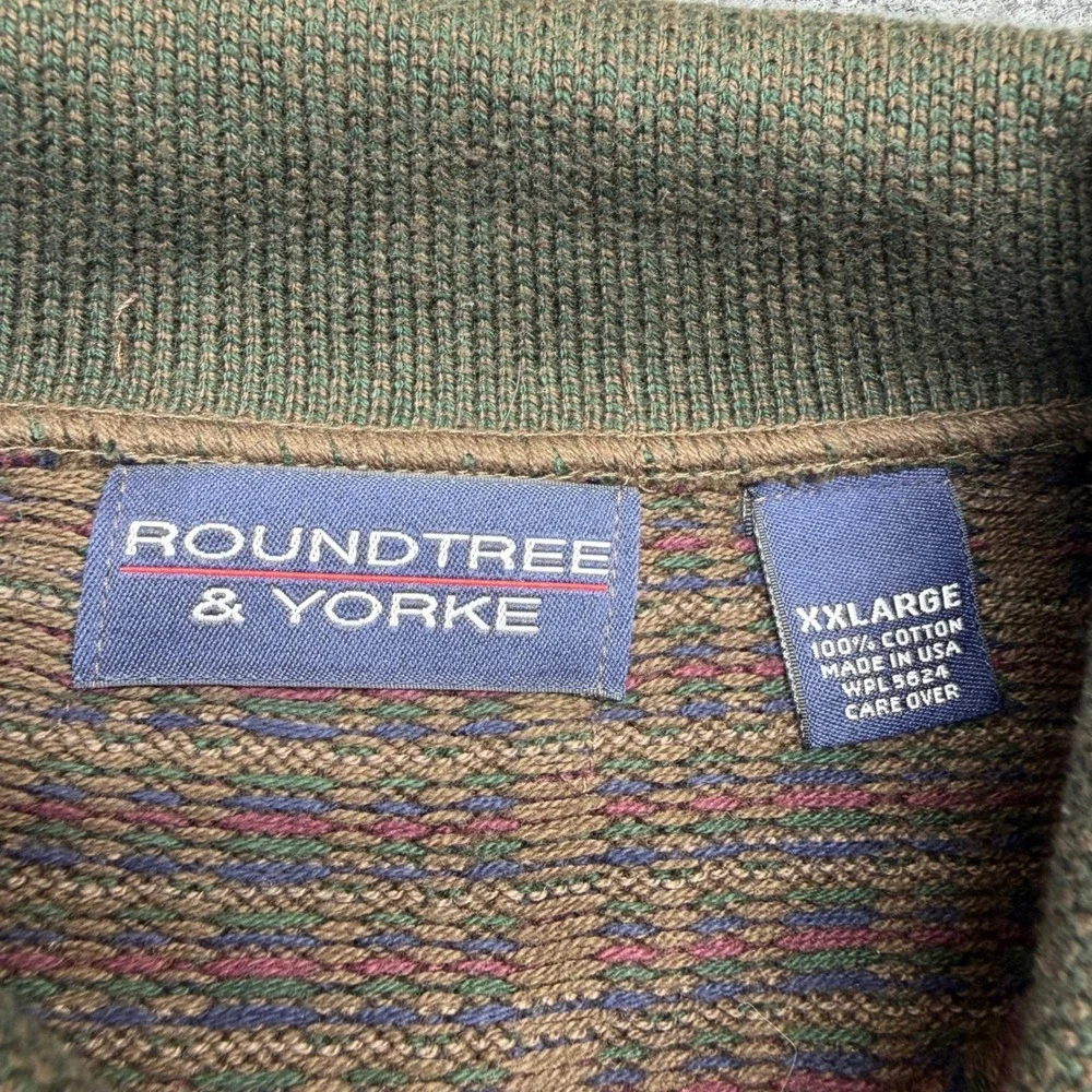 Roundtree & Yorke Mens XXL Cotton Knit Polo Sweater Brown Plaid Vintage USA Made